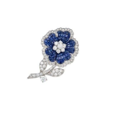 'Mystery-Set' Sapphire and Diamond Clip-Brooch | 梵克雅寶 | 密鑲藍寶石及鑽石胸針 | Magnificent Jewels | 2022 | Sotheby's