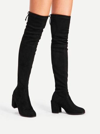 Tie Back Over Knee Block Heeled Boots | SHEIN USA