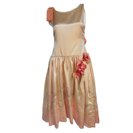 1920s Silk Satin Art Deco Painted "Gatsby" Cocktail Dress For Sale at 1stdibs