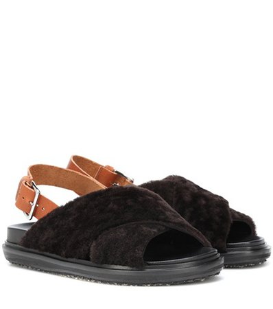 Leather and lamb fur sandals