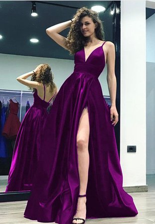 Dark Purple Spaghetti Party Dresses,Side Split Evening Dresses,Prom Dresses on Luulla