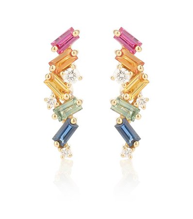 Suzanne Kalan - Orecchini Fireworks Rainbow Frenzy in oro giallo 18kt con diamanti e zaffiri | Mytheresa