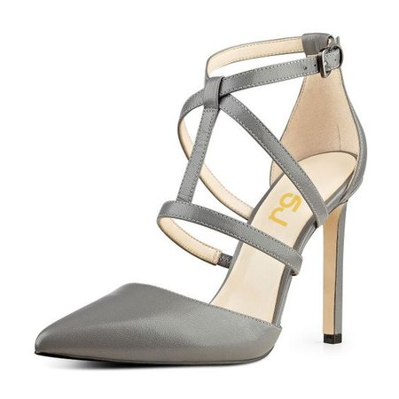 FSJ Grey Vegan Shoes Stiletto Heel Pointy Toe Dressy Office Heels