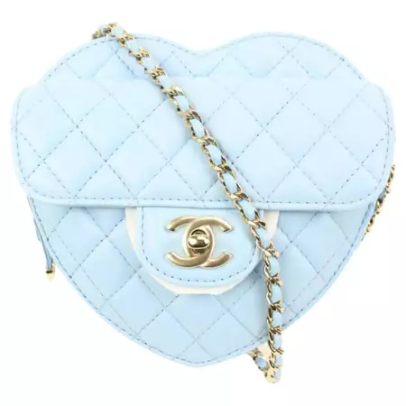 Chanel 22s Blue Quilted Lambskin CC in Love Large Heart Bag GHW 10cz426s For Sale at 1stDibs | chanel 22s heart bag, chanel cc in love bag, chanel heart bag blue