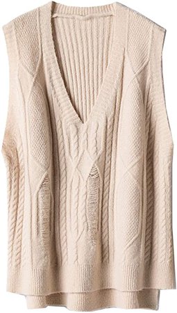 Hotmiss Women's Solid Color V Neck Sleeveless Pullover Knit Sweater Vest Tops (Beige, One Size): Amazon.ca: Clothing & Accessories