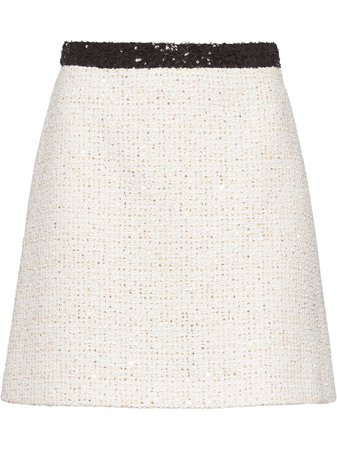 White Miu Miu Sequinned Tweed Skirt | Farfetch.com