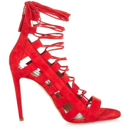 Aquazzura Amazon red lace-up suede sandals