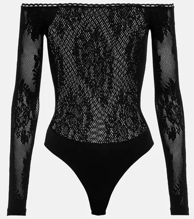 Lace Off Shoulder Bodysuit in Black - The Attico | Mytheresa