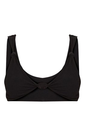 Black Knotted Rib Bikini Top | Swimwear | PrettyLittleThing