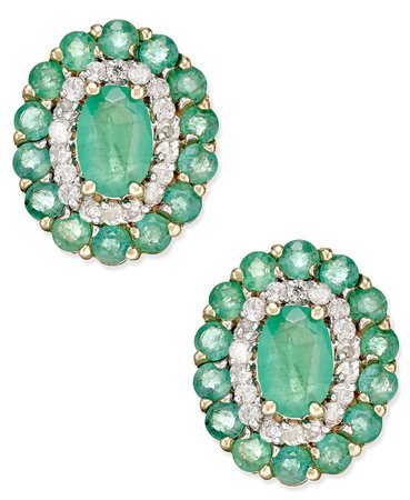 Macy's 14k Gold Emerald and Diamond Oval Earrings
