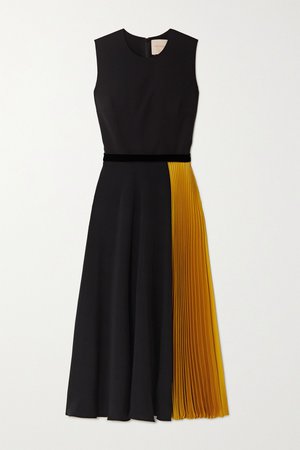 Black Zahida color-block velvet-trimmed georgette and silk-satin midi dress | Roksanda | NET-A-PORTER