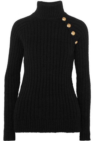 Balmain | Button-embellished ribbed cotton-blend turtleneck sweater | NET-A-PORTER.COM
