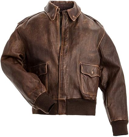 Men’s A-2 Aviator Air Force Pilot Leather Jacket- Aviator A2 Flight Bomber Jacket-Distressed Brown Leather Jacket Men. : Amazon.co.uk: Fashion
