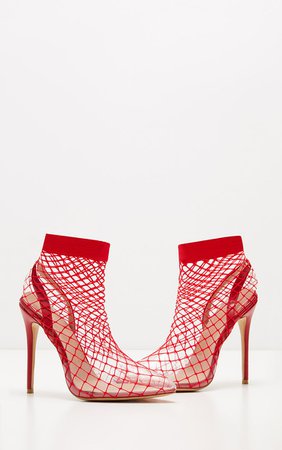 Red Fishnet Slingback Pointed Toe Heels | PrettyLittleThing