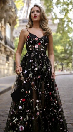 black floral formal dress