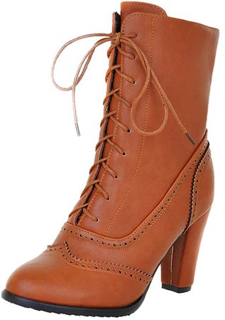 Amazon.com: Aniywn Women's Mid-Calf Boots,Women High Heeled Boots Shoes Casual Lace Up Leather Pointed Boots(Yellow,42): Clothing