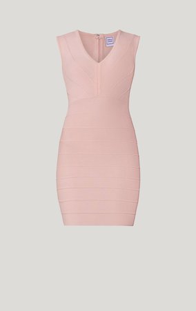 Icon Plunging V Mini Dress - Rose Blush | HerveLeger.com