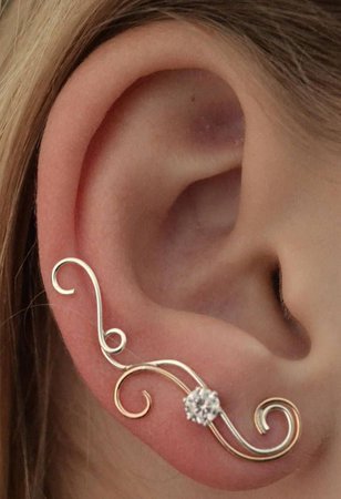 Swirling with CZ - Ear Climber - Ear Crawler - Diamond Ear Climber - Earring Ear Pin - Ear Climbers - Diamond Ear Crawler -Gold Ear Climber