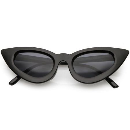 *clipped by @luci-her* Women's Thin Extreme Cat Eye Sunglasses Slim Arms Oval Lens 45mm (Black)