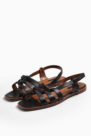 LOYAL Black Leather Strap Flat Sandals | Topshop