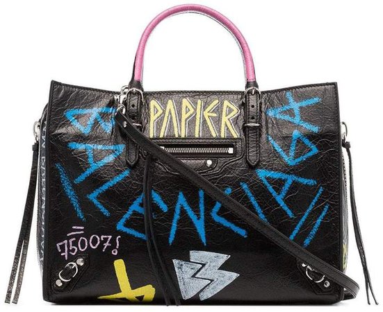 black Paper Graffiti Leather Bag