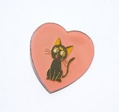 Luna pin heart shaped Sailor Moon black cat vintage Bandai pink Japanese #Bandai