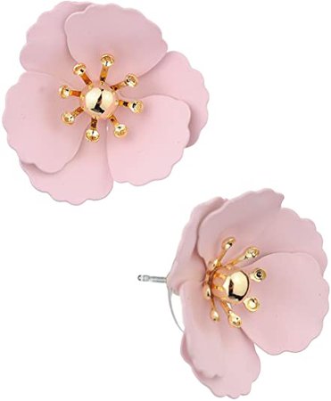Amazon.com: Women's Metal Matte Flower Petal Stud Pierced Earrings, Red: Jewelry