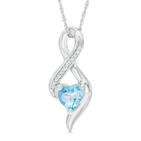 6.5mm Heart-Shaped Blue Topaz and Diamond Accent Infinity Pendant in 10K White Gold | Blue Topaz December Birthstone | Birthstones | Collections | Zales