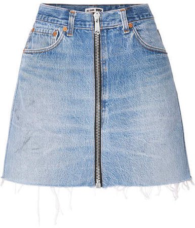 Levis Zip-embellished Frayed Denim Mini Skirt - Mid denim