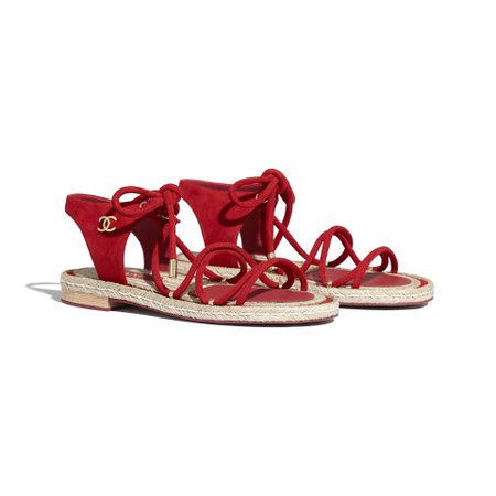 Suede Kidskin Red Sandals | CHANEL