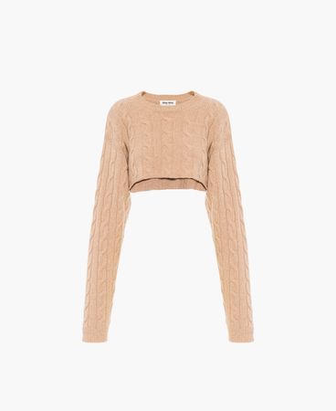 Cashmere crew-neck sweater Camel brown | Miu Miu