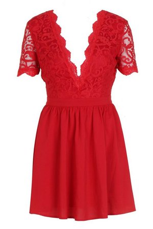Lace Top Skater Dress | Boohoo