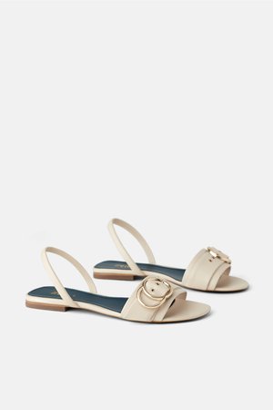 BLUE COLLECTION FLAT LEATHER SANDALS - View all-SHOES-WOMAN | ZARA Canada