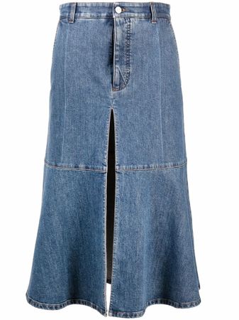 Shop Stella McCartney A-line denim midi skirt with Express Delivery - FARFETCH
