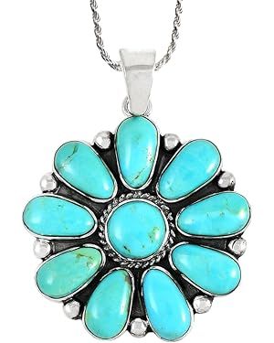 Amazon.com: Turquoise Pendant Necklace Sterling Silver 925 & Genuine Turquoise 20" (Turquoise): Clothing, Shoes & Jewelry