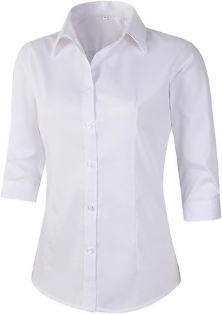 Beninos Women's 3/4 Sleeve Formal Work Wear White Button Down Shirt (226 White XS) at Amazon Women’s Clothing store