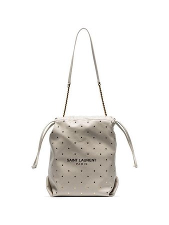 Saint Laurent cream star studded chain handle pouch bag