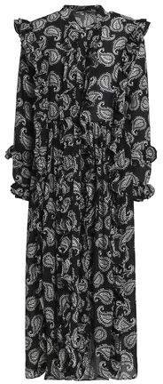 Ruffle-trimmed Printed Silk-crepe De Chine Midi Dress