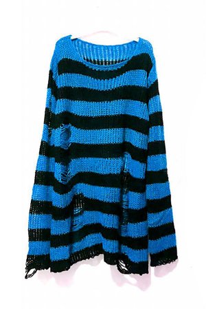 Catalyst Blue/Black Striped Distressed Sweater on VampireFreaks