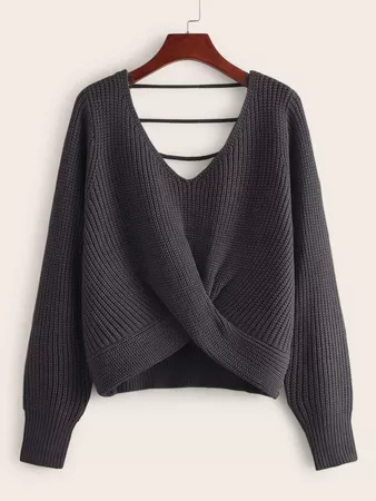 Twist Hem Ribbed Knit Sweater | SHEIN USA
