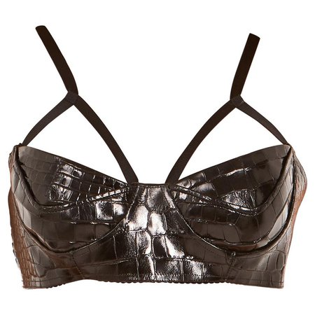 Tom Ford Women Black Patent Leather Croc Embossed Strappy Bralette 40/US32 For Sale at 1stdibs