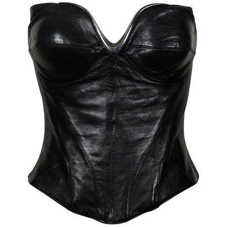 Thierry Mugler Couture Iconic Vintage Black Leather Bustier Corset For Sale at 1stdibs