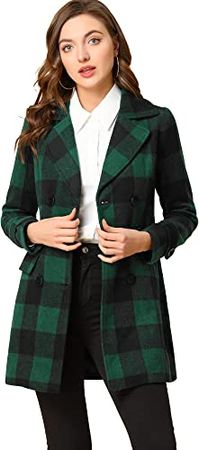 Amazon.com: Allegra K Women's Buffalo Checks Double Breasted Notched Lapel Winter Long Plaids Trench Coat : Clothing, Shoes & Jewelry