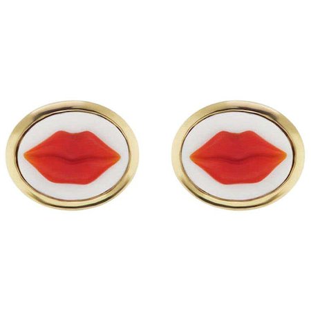 AnaKatarina Brazilian Red Agate and 18 Karat Yellow Gold 'Lip' Studs For Sale at 1stDibs