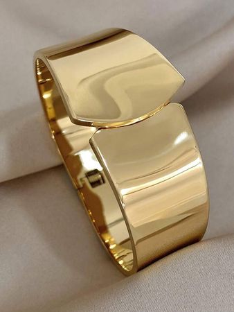 1 pc Minimalist Chunky Stainless Steel Bracelets Gold Color Women Elegant Wide Cuff Bracelets Christmas Daily Party Jewelry Gifts | SHEIN