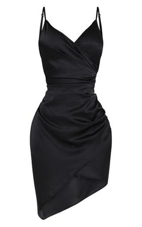 Shape Black Satin Wrap Dress | Curve | PrettyLittleThing