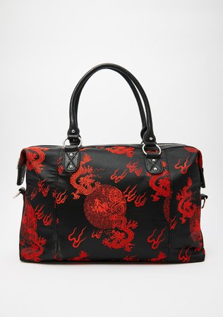 Current Mood Dragon Print Weekender Bag Faux Leather Black Red | Dolls Kill