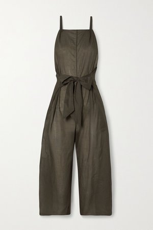 Army green Brisa tie-front cotton-voile jumpsuit | Skin | NET-A-PORTER