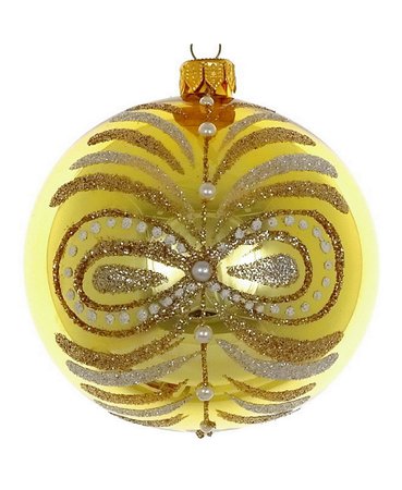Badash Crystal Golden Shiny 4 Pc Set of Mouth Blown & Hand Decorated European 4" Round Holiday Ornaments