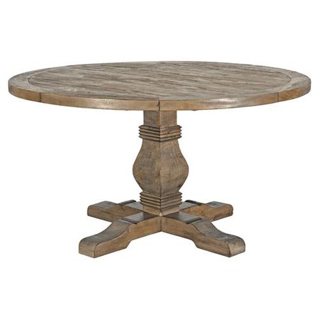 Liam Rustic Lodge Brown Distressed Solid Pine Round Dining Table - 55D